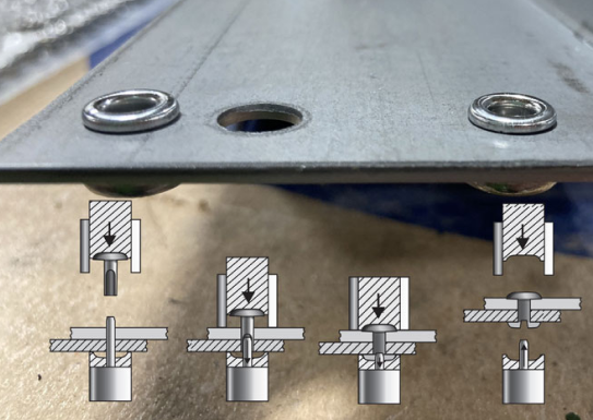 impact riveting machine in operation